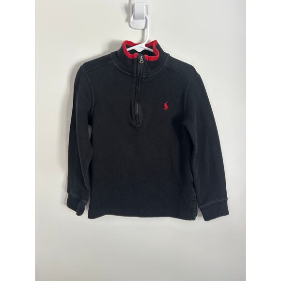 Polo Boys Size 5 Black & Red 1/4 Zip Knit Pullover Sweater – Preppy Warm Winter - Picture 2 of 8